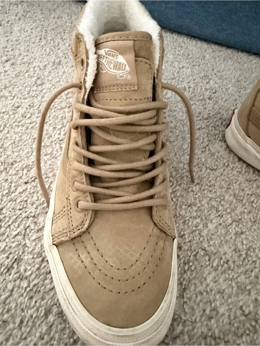 Vans High-Top Suede Sneakers in Tan with White Trim
